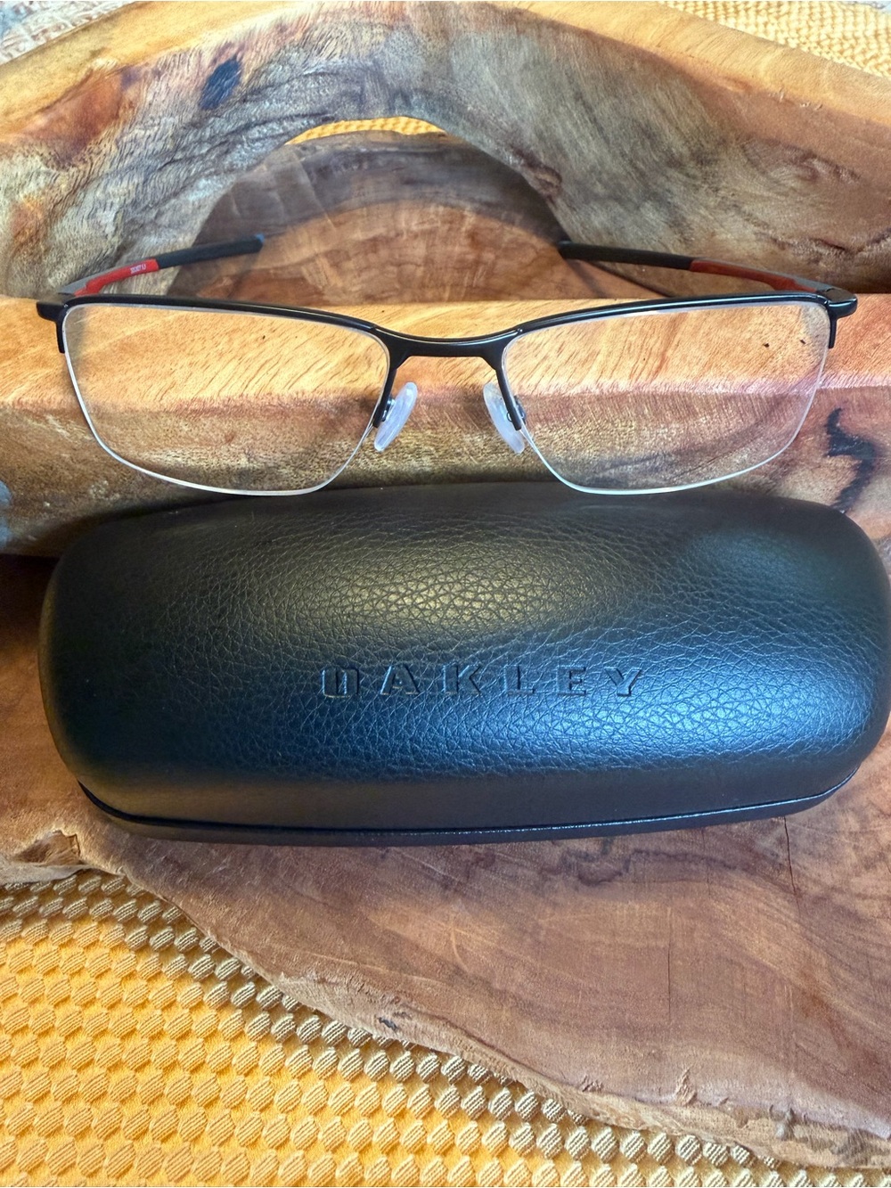 Oakley Socket 5.5 Titanium Frame Glasses with Red Temple Accents. Like New